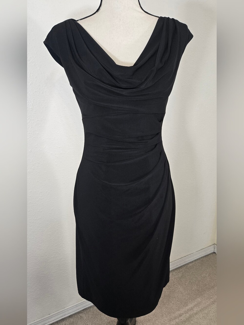 *NWT* Lauren Ralph Lauren Black Cowl Neck Midi Dress Formal Black Tie, size 4